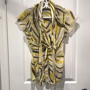 Cache - Yellow/Brown/White Blouse